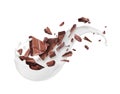 ÃÂ¡hocolate broken into pieces with milk splashes Royalty Free Stock Photo